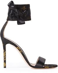 Gianvito Rossi - Kyoto 105 Bow-detailed Satin And Floral-jacquard Sandals - Lyst
