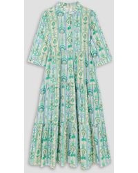 Emporio Sirenuse - Arlene Tiered Printed Cotton-voile Midi Dress - Lyst