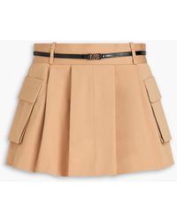 Maje - Belted Pleated Cotton-Twill Mini Skirt - Lyst