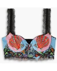 Versace - Cropped Printed Silk-satin And Lace Bra Top - Lyst
