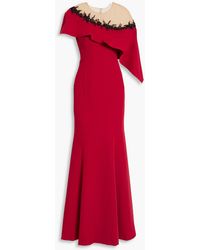 Marchesa - Embellished Draped Tulle And Crepe Gown - Lyst