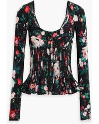 Rabanne - Pintucked Floral-print Stretch-jersey Top - Lyst