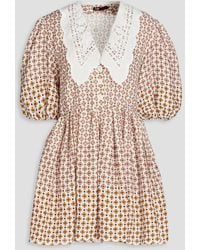 Maje - Romelange Guipure Lace-trimmed Printed Linen Mini Dress - Lyst