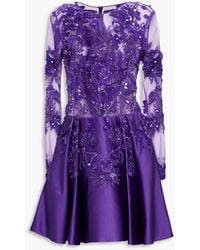 Zuhair Murad - Embellished Silk-blend Tulle And Satin Mini Dress - Lyst