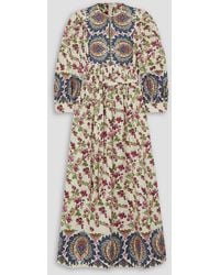 Etro - Flower-print Cotton-blend Poplin Midi Dress - Lyst