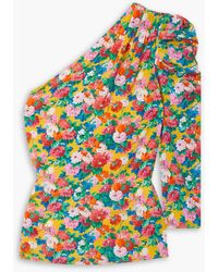 Les Rêveries - One-sleeve Floral-print Silk Crepe De Chine Top - Lyst