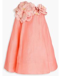 Zimmermann - Strapless Floral-Appliquéd Linen And Silk-Blend Gauze Mini Dress - Lyst
