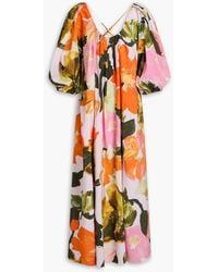 Stine Goya - Floral-Print Slub Woven Midi Dress - Lyst