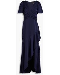 THEIA - Ruffled Pleated Satin Gown - Lyst