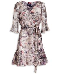 Marchesa - Floral-print Metallic Fil Coupé Organza Mini Wrap Dress - Lyst