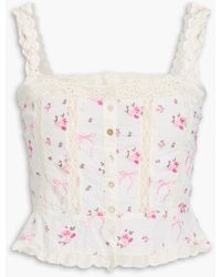 LoveShackFancy - Vietta Lace-Trimmed Embroidered Cotton-Voile Top - Lyst
