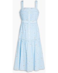 Joie - Gathered Floral-print Cotton Midi Dress - Lyst