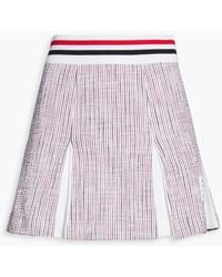 Thom Browne - Pleated Striped Seersucker And Cotton-Blend Tweed Mini Skirt - Lyst
