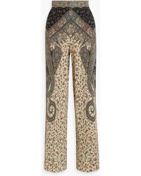 Etro - Printed Silk Straight-leg Pants - Lyst