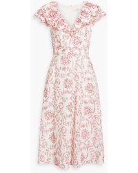 Mikael Aghal - Ruffled Broderie Anglaise Midi Dress - Lyst