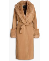 Maje - Faux Fur-trimmed Wool-blend Felt Coat - Lyst