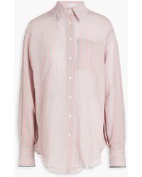 Brunello Cucinelli - Bead-embellished Striped Cotton And Silk-blend Voile Shirt - Lyst