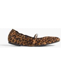 Stuart Weitzman - Goldie Crystal-Embellished Leopard-Print Suede Mary Jane Flats - Lyst