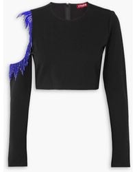 STAUD - Ellen verkürztes oberteil aus stretch-crêpe mit cut-out und fransen - Lyst