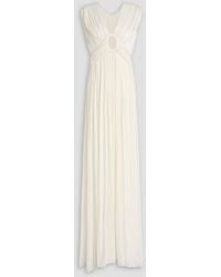 Costarellos - Cutout Pleated Metallic Georgette Gown - Lyst