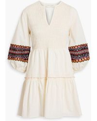Sachin & Babi - Coco Shirred Embroidered Cotton-poplin Mini Dress - Lyst