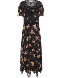 COACH Lace-paneled Floral-print Silk Crepe De Chine Midi Dress - Black
