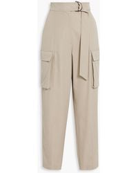 Brunello Cucinelli - Belted Wool And Cotton-blend Twill Tapered Pants - Lyst