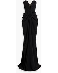 Rhea Costa - Strapless Tulle-trimmed Draped Twill Gown - Lyst