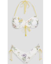 Zimmermann - Ruched Floral-print Bandeau Bikini - Lyst