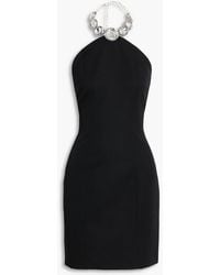 Area - Crystal-Embellished Wool-Twill Halterneck Mini Dress - Lyst