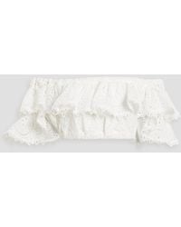 Charo Ruiz - Aquila Off-The-Shoulder Cropped Ruffled Broderie Anglaise Cotton-Blend Top - Lyst