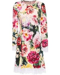 Dolce & Gabbana - Lace-trimmed Floral-print Crepe Mini Dress - Lyst