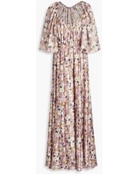 Mikael Aghal - Gathered Floral-print Fil Coupé Chiffon Maxi Dress - Lyst