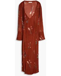 Savannah Morrow - Crinkled Floral-print Bamboo And Silk-blend Maxi Wrap Dress - Lyst