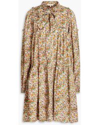 byTiMo - Gathered Floral-print Cotton-blend Mini Dress - Lyst