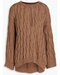 Brunello Cucinelli - Cable-knit Cotton, Linen And Silk-blend Sweater - Lyst
