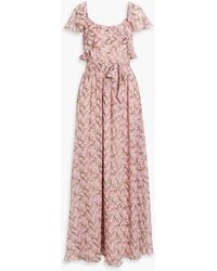 Mikael Aghal - Maxikleid aus chiffon mit floralem print und rüschen - Lyst