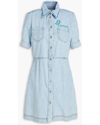 Marni - Embroidered Denim Mini Shirt Dress - Lyst
