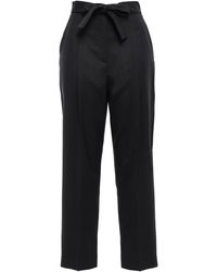 Maje Belted Wool-twill Straight-leg Trousers Black