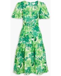 Rebecca Vallance - Belted Floral-print Linen-blend Midi Dress - Lyst