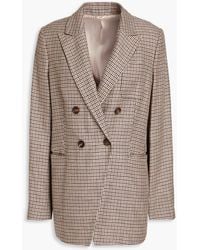 Brunello Cucinelli - Double-breasted Linen, Wool And Silk-blend Tweed Blazer - Lyst