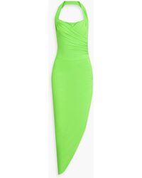 Norma Kamali - Cayla neckholder-maxikleid aus neonfarbenem stretch-jersey mit raffungen - Lyst