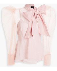 RED Valentino - Bow-embellished Taffeta And Point D'esprit Blouse - Lyst