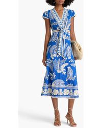 FARM Rio Piped Cutout Linen-blend Midi Dress in Green | Lyst Canada