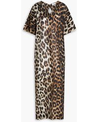 Ganni - Leopard-print -blend Voile Midi Dress - Lyst