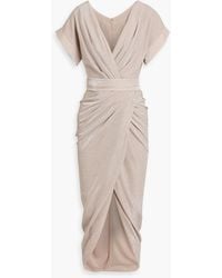 Rhea Costa - Wrap-effect Draped Glittered Jersey Midi Dress - Lyst
