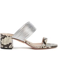 Aquazzura - Rendez Vous 50 Metallic Faux Leather And Elaphe Mules - Lyst