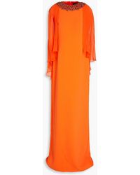 Jenny Packham - Cape-effect Chiffon And Crepe Gown - Lyst