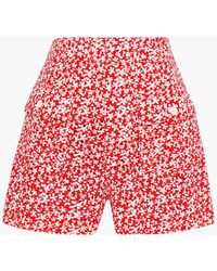 Solid & Striped Perforated Floral-print Cotton-gauze Shorts - Red