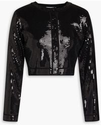 Sandro - Cropped Sequined Ribbed-knit Cardigan - Lyst